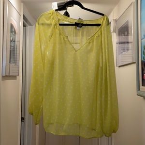 Lane Bryant Sheer Yellow and White Polka Dots